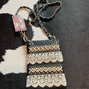 Chic Black and Cream Lace Kids Crossbody Bag